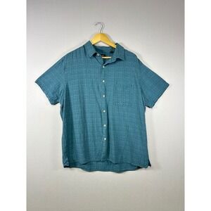 Tasso Elba Button Down Shirt Mens XXL Teal Blue Silk Rayon Textured Short Sleeve